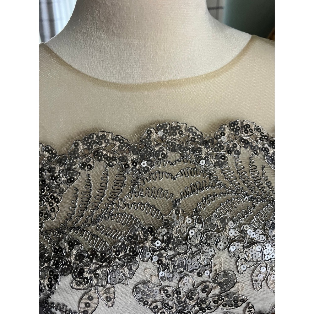 Tadashi Shoji Illusion Neck Metalic Embroidered Lace Sheath Dress Formal MOB - Picture 3 of 12